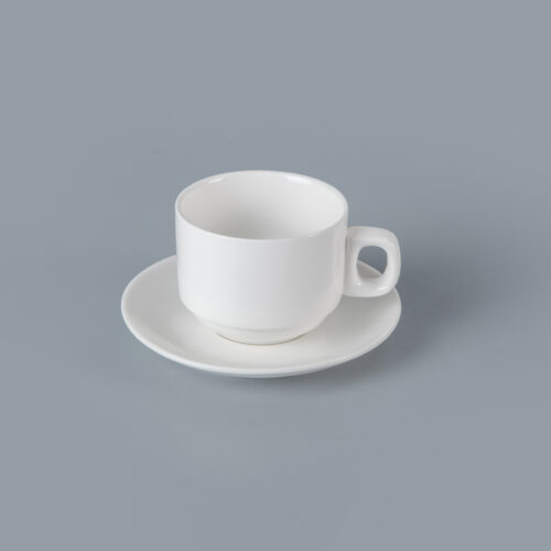 White Ceramic Coffee Cup & Saucer Set
