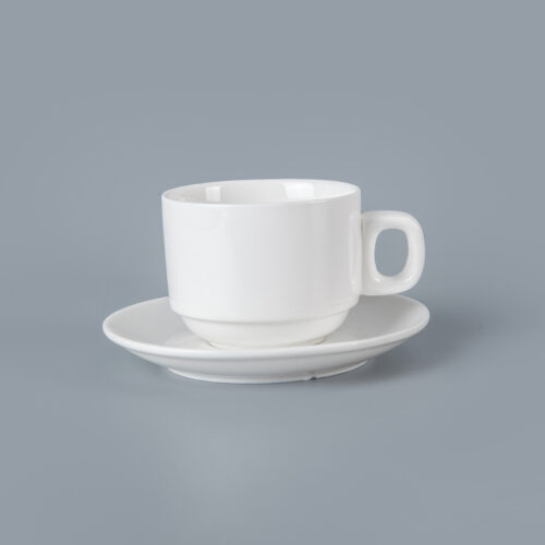 White Ceramic Coffee Cup & Saucer Set