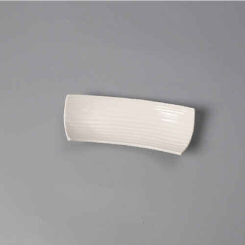 11.5“ White Ceramic Rectangular Dish, Striped