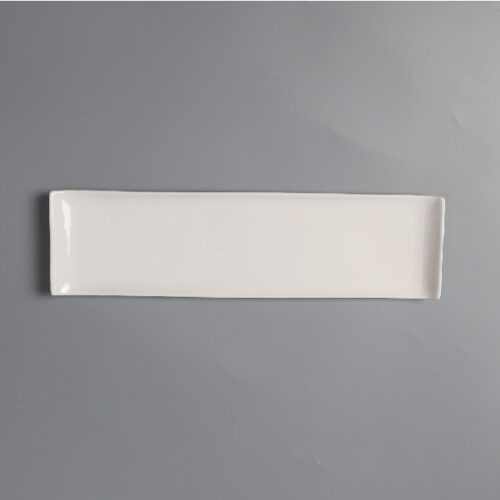 16“ White Ceramic Long Plate w/Curved Edges