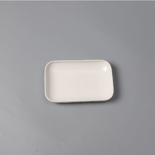 8.5” White Ceramic Rectangular Sauce Dish