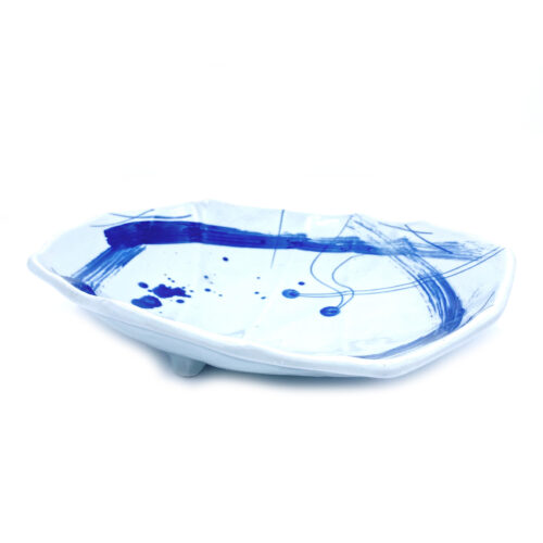 Irregular Plate, White & Blue