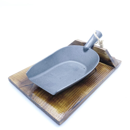 Cast Iron Serving Tray w/Wooden Trivet, Small Round Shovel, 5