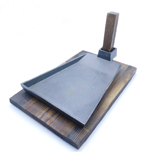 Cast Iron Serving Tray w/Wooden Trivet, Medium Square Shovel, 7
