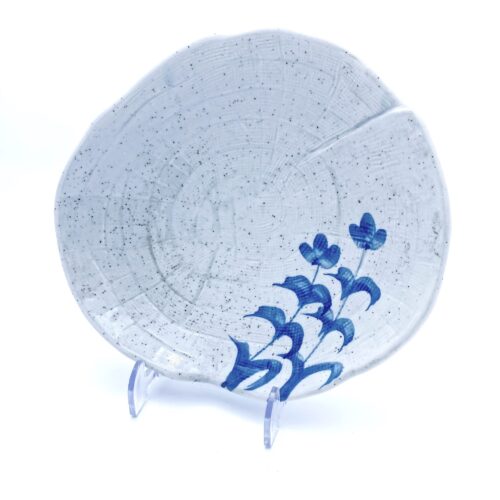 Irregular Dish, White w/Blue Leaves