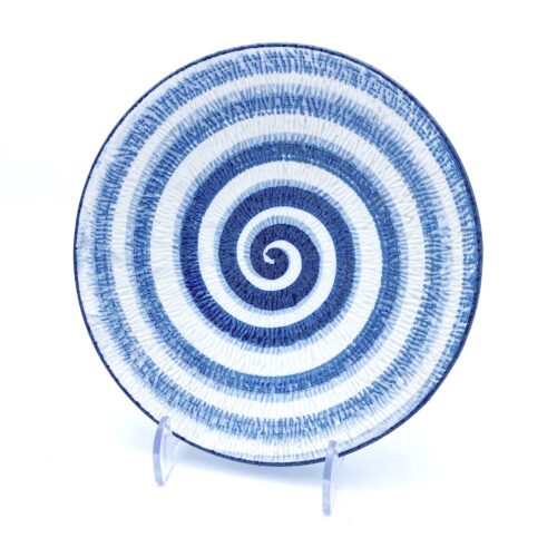 White & Blue Round Plate, Swirl