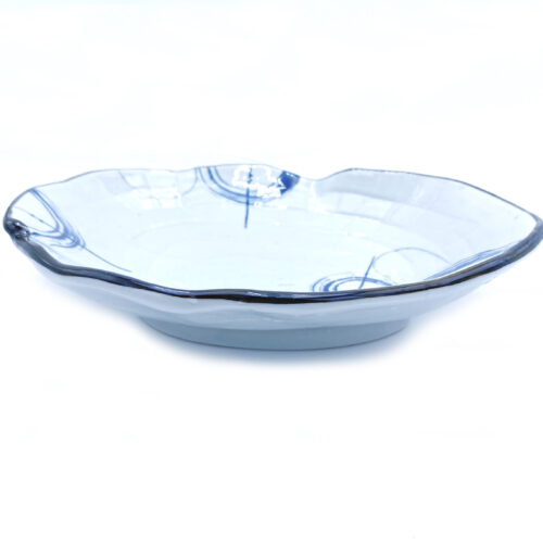 Irregular Oval Dish, White & Blue