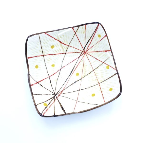 Square Dish, White w/Lines & Spots