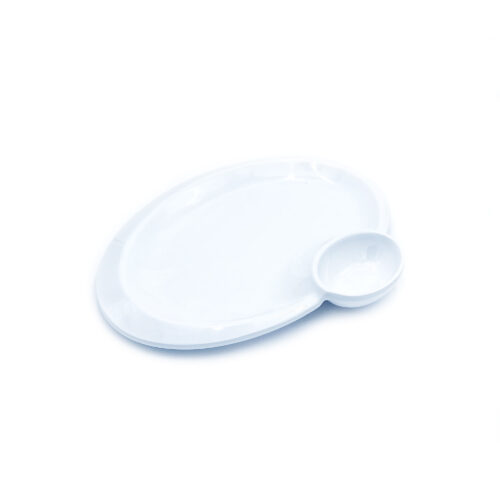 White Melamine Oval Plate w/Sauce Compartment, 12