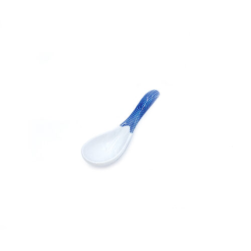 Porcelain Soup Spoon, White & Blue Vortex