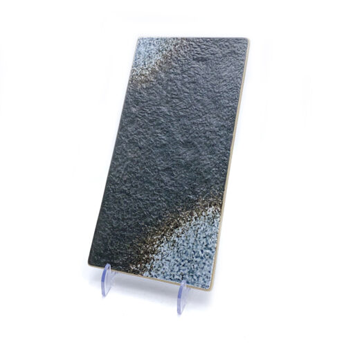 Rectangular Sushi Plate, Black w/Green Accent, Hammered Texture, Various Sizes