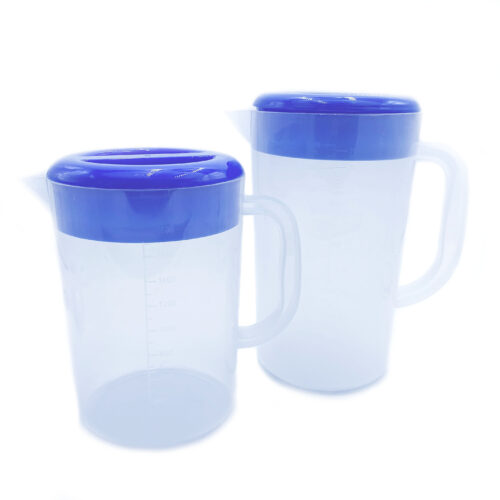 Large Plastic Water Pitcher w/Blue Lid, Various Capacity