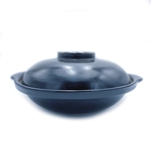 Heat-Resistant Ceramic Chinese Casserole w/Lid, Shallow, Solid Black, Various Sizes