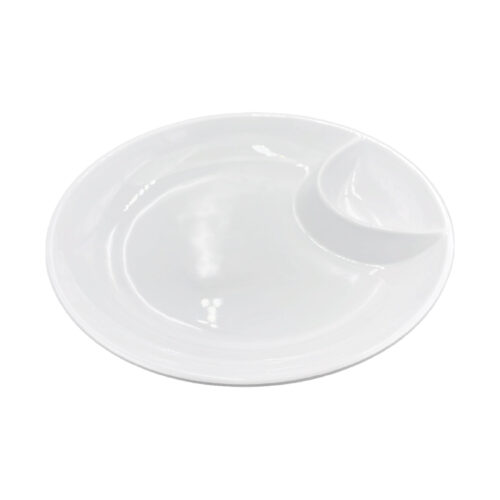 Round Melamine Plate w/Sauce Compartment, White, 8''