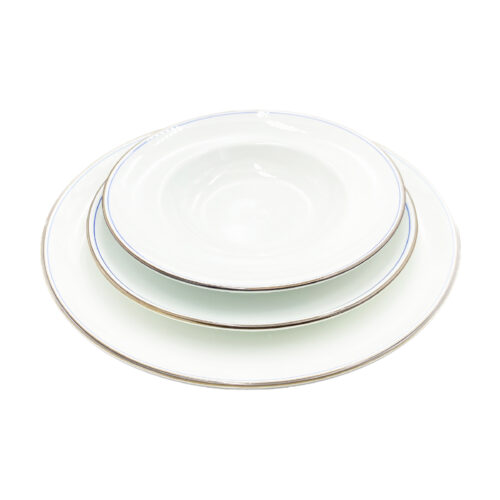 White Pasta Plate w/Blue Line & Gold Rim, Various Sizes