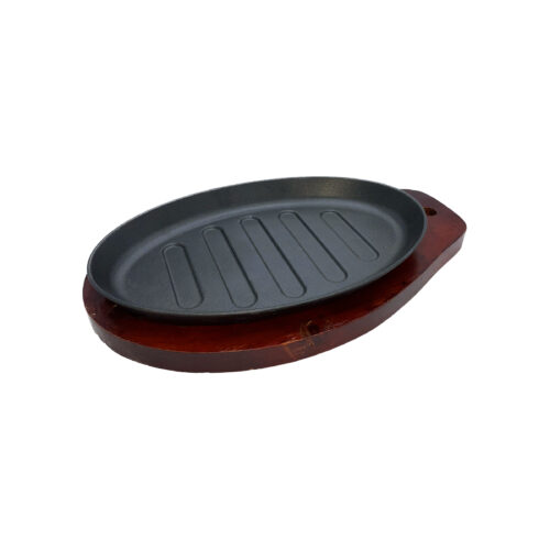 12'' Oval Sizzle Plate w/Wooden Base